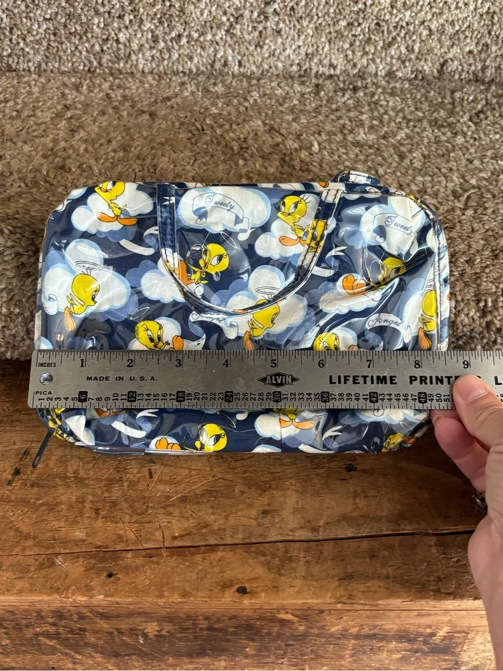 Tweety Bird Printed Handle Cosmetic Bag - Navy Yellow